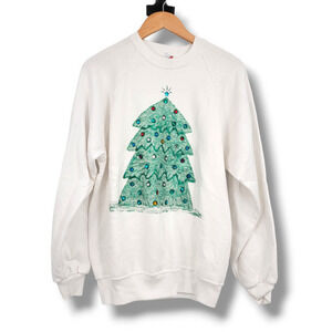 Vintage 90s Jerzees Handmade Novelty Christmas Tree With Jewels Sweatshirt‎